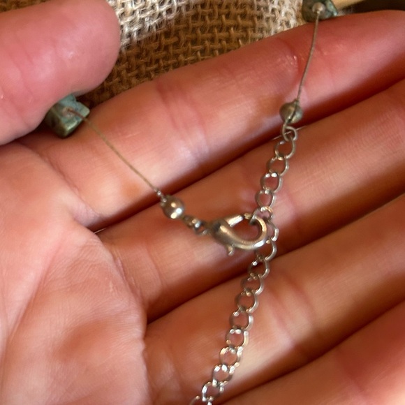 Turquoise and amethyst chip bead necklace on silver tone wire- handmade - Picture 7 of 9